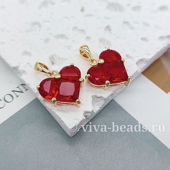 Подвеска Сердце с фианитами 14.5х14 мм классическое золото 14к  (6647-КЗ)