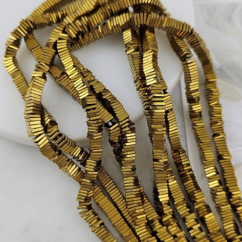 Нить 19 см Гематит, гематин 4х1 мм бусины плоский квадрат, цвет античное золото (7896-4) для бижутерии купить с доставкой по России | Интернет‑магазин Viva Beads