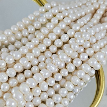 Жемчуг речной натуральный 7.5-9 мм, форма картофель, А+, белый (8102) купить с доставкой по России | Интернет-магазин Viva Beads