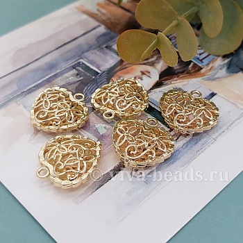 Подвеска Сердце 19x18x6 мм позолота (6358) купить с доставкой по России | Интернет-магазин Viva Beads