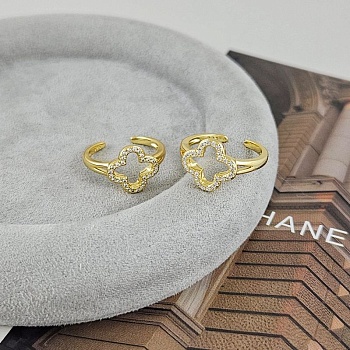 Кольцо Клевер с фианитами свободный размер позолота 14К (9402-З) Кольцо Клевер с фианитами свободный размер позолота 14К (9402-З)