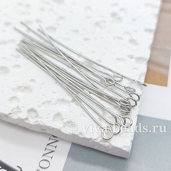 10 шт. Пины с кольцом 50х0.6 мм родиевое покр. (6318-Р) купить в Воронеже | Заказать в интернет-магазине Viva Beads
