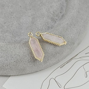 Подвеска шестиугольник 21.4х7х4.7 мм с розовым кварцем, позолота 14К (9246-РК-З) для бижутерии купить с доставкой по России | Интернет‑магазин Viva Beads