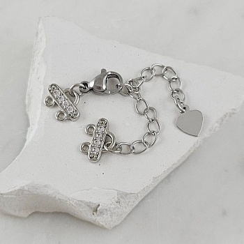 Замок лобстер 10 мм с коннекторами на 2 нити, с фианитами, родиевое покр. (9572-Р) замок для украшений купить с доставкой по России | Интернет-магазин Viva Beads