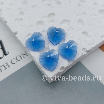 Подвеска Сердце 10 мм Sapphire хрустальное стекло (6404-САП) купить с доставкой по России | Интернет-магазин Viva Beads