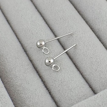 УЦЕНКА Пуссеты гвоздики Шарик 4 мм родиевое покрытие, пара (7840-Р-УЦ) - фурнитура для бижутерии