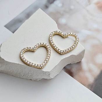 Коннектор - подвеска Сердце с фианитами 17.3x18.9 мм позолота 14к светлое золото(8538-З)