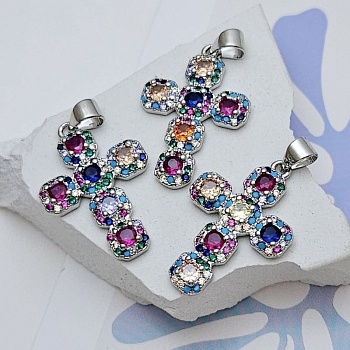 Подвеска Крест 25x17.3 мм с фианитами, родиевое покрытие (7545-Р/1) купить с доставкой по России | Интернет-магазин Viva Beads