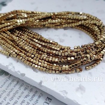Нить 39 см Гематит, гематин куб 2 мм цвет античное золото (6736-АЗ) купить в Воронеже | Заказать в интернет-магазине Viva Beads
