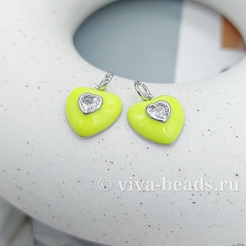 Подвеска Сердце с фианитом 12.8x11.6 мм эмаль, родиевое покр. (7327-ЖР) купить с доставкой по России | Интернет-магазин Viva Beads