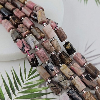 УЦЕНКА 5 шт. Родонит натуральный бусины ок. 6-6.5х9-10.5 мм трубочки с гранями (9931-РОД-УЦ)