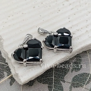 УЦЕНКА Подвеска Сердце с фианитами 14.5х14 мм родиевое покр. (6647-ЧР-УЦ) купить с доставкой по России | Интернет-магазин Viva Beads