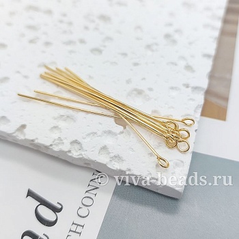 10 шт. Пины с кольцом 50х0.6 мм позолота 14К (6318-З) купить в Воронеже | Заказать в интернет-магазине Viva Beads
