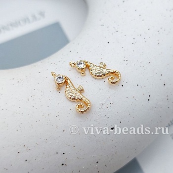 Подвеска Морской конек с фианитами 14.5х5.3 мм позолота (7364-З) купить с доставкой по России | Интернет-магазин Viva Beads