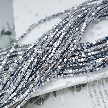 Нить 40 см Гематит, гематин куб 2 мм цвет платина (6736-П) для бижутерии купить с доставкой по России | Интернет‑магазин Viva Beads