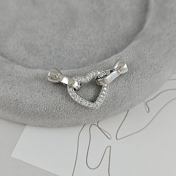 УЦЕНКА Замок Сердце с карабинами 30 мм с фианитами, родиевое покрытие (9431-Р-УЦ) замок для украшений купить с доставкой по России | Интернет-магазин Viva Beads