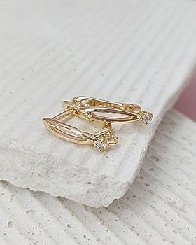 УЦЕНКА Швензы с англ. замком 16.4х3.1 мм с фианитом, позолота (8157-З-УЦ)