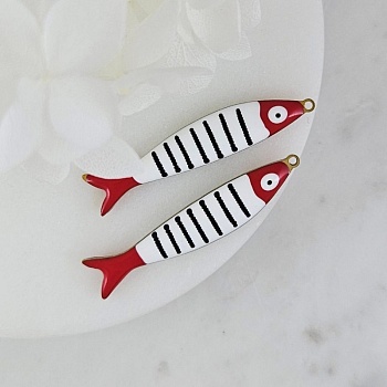 УЦЕНКА Подвеска Рыба 39.5х7.7х3.3 мм с эмалью, сталь в позолоте 18К (10208-Ч-УЦ)