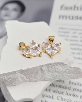 Подвеска Сердце 12 мм с фианитами, позолота (8338-БЗ) купить с доставкой по России | Интернет-магазин Viva Beads