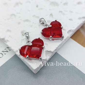 Подвеска Сердце с фианитами 14.5х14 мм родиевое покр. (6647-КР)