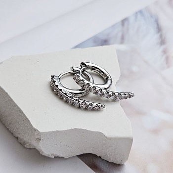 Серьги The Claws с фианитами 20.7х2.6 мм родиевое покрытие (8539-Р)