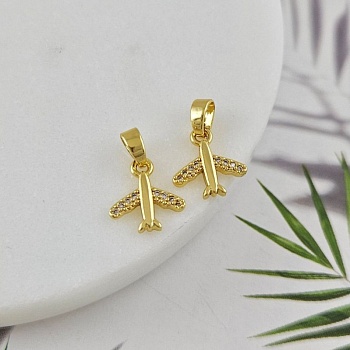 Подвеска Самолет с фианитами 11.6х10.9 мм позолота 14К (10040-З) купить с доставкой по России | Интернет-магазин Viva Beads