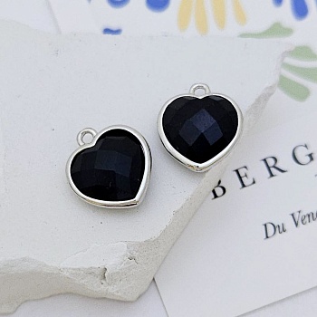 Подвеска Сердце 15х13 мм черный агат, родиевое покр. (7620-Р) Подвеска Сердце 15х13 мм черный агат, родиевое покр. (7620-Р)