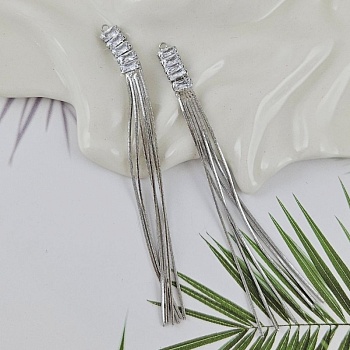 Подвеска Кисточка 85х6 мм с фианитами, родиевое покрытие (10009-Р) купить с доставкой по России | Интернет-магазин Viva Beads