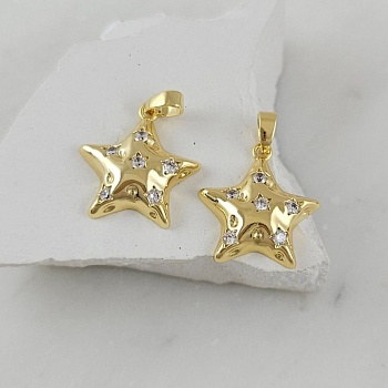 Подвеска Звезда 18.3x17 мм с фианитами, позолота 14К (10115-З) купить с доставкой по России | Интернет-магазин Viva Beads