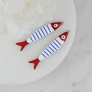 УЦЕНКА Подвеска Рыба 39.5х7.7х3.3 мм с эмалью, сталь в позолоте 18К (10208-СИН-УЦ)