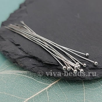 10 шт. Пины с шариком 50х0.5 мм родиевое покрытие (6584-Р) пины и штифты для бижутерии купить с доставкой по России | Интернет-магазин Viva Beads