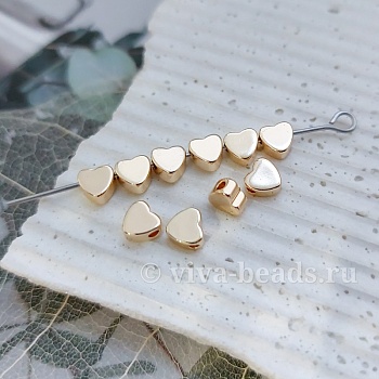 1 шт. Бусина разделитель Сердце 4.7х4.9х2.7 мм позолота 14К (6928-З) купить с доставкой по России | Интернет-магазин Viva Beads