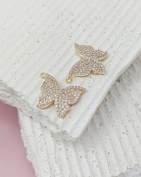 Подвеска Бабочка 20х18 мм с фианитами позолота 14к (8176-З) купить с доставкой по России | Интернет-магазин Viva Beads