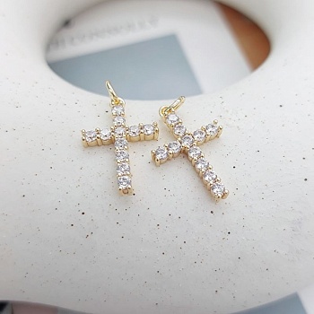 Подвеска Крест с фианитами 18.5x12 мм позолота 14К (7343-БЗ) Подвеска Крест с фианитами 18.5x12 мм позолота 14К (7343-БЗ)