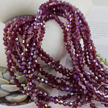 Нить 31 см Хрустальные бусины биконус 3.8х4.5 мм темно-красный АВ (8462-4-ТКРАС) купить в Воронеже | Заказать в интернет-магазине Viva Beads
 Нить 31 см Хрустальные бусины биконус 3.8х4.5 мм темно-красный АВ (8462-4-ТКРАС) купить в Воронеже | Заказать в интернет-магазине Viva Beads