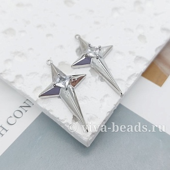 Подвеска Звезда с фианитом 30x17.5x5.5 мм родиевое покр. (7276)