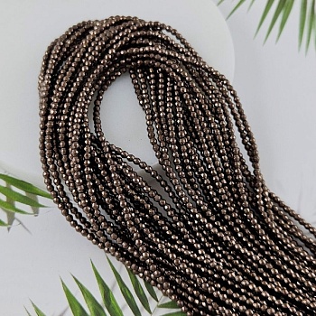 Нить 38 см Гематит, гематин 3-3.3 мм круглые граненые бусины, коричневый (9942-3) купить в Воронеже | Заказать в интернет-магазине Viva Beads

