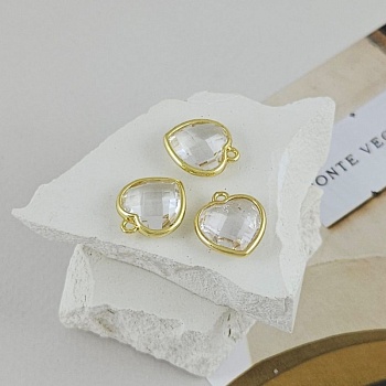 УЦЕНКА Подвеска Сердце 15х13 мм горный хрусталь, позолота (7619-З-УЦ)