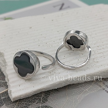 Кольцо Клевер свободный размер керамика, родиевое покр. (6705-Р)