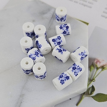 УЦЕНКА 1 шт. Бусина цилиндр ок. 10.3х8.2 мм белый с синими цветами, керамика (9196-10-УЦ) купить с доставкой по России | Интернет-магазин Viva Beads