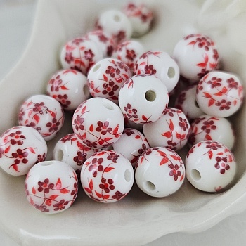 10 шт. Бусина с цветами 10 мм красный, керамика (9945-10) купить с доставкой по России | Интернет-магазин Viva Beads