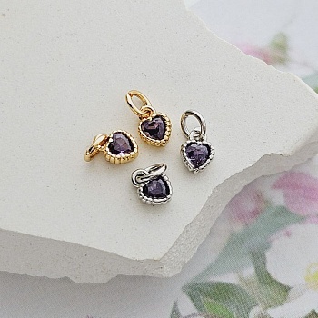 Подвеска Сердце мини с фианитом 5.7x4 мм Фиолетовый, родиевое покрытие (8765-ФР)