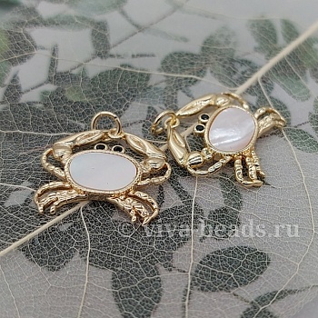 Подвеска с перламутром Краб 19x20 мм позолота 14к (6629-З) Подвеска с перламутром Краб 19x20 мм позолота 14к (6629-З)
