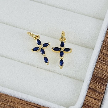 Подвеска Крест 13.5х8 мм с синими фианитами, позолота 14К (7512-СИНЗ) купить с доставкой по России | Интернет-магазин Viva Beads