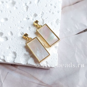 УЦЕНКА Подвеска прямоугольная с перламутром 18х9 мм позолота (7082-З-УЦ) купить с доставкой по России | Интернет-магазин Viva Beads
