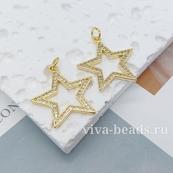 Подвеска Звезда 26x21x1.5 мм, фианиты, позолота (7288-З) купить с доставкой по России | Интернет-магазин Viva Beads