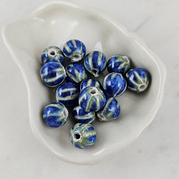 1 шт. Бусина керамическая 10-11 мм синяя с зелеными полосками (9795-ЗЕЛ) купить с доставкой по России | Интернет-магазин Viva Beads