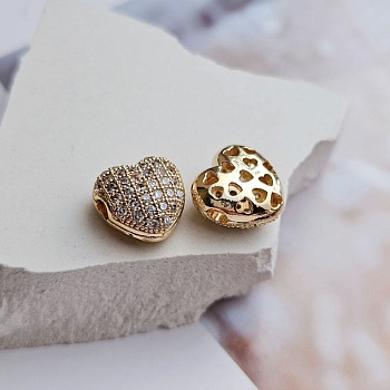 УЦЕНКА 1 шт. Бусина разделитель Сердце с фианитами 10.6х10х6.6 мм мм классическое золото (8533-З-УЦ) купить с доставкой по России | Интернет-магазин Viva Beads