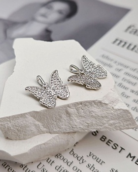 Подвеска Бабочка с фианитами 15.2х15.5 мм родиевое покр. (8347-Р) купить с доставкой по России | Интернет-магазин Viva Beads