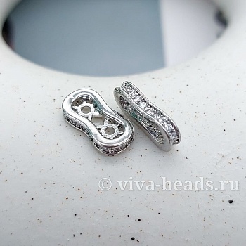 1 шт. Бусина разделитель с фианитами на 2 нити 12.8x6.3х2.3 мм родиевое покр. (7444-Р) купить в Воронеже | Заказать в интернет-магазине Viva Beads
